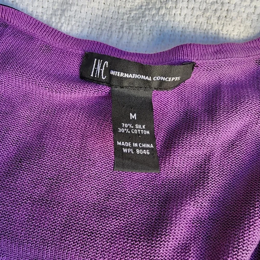 INC International Concepts Purple Black Floral Bell Sleeve Cardigan Sweater Top